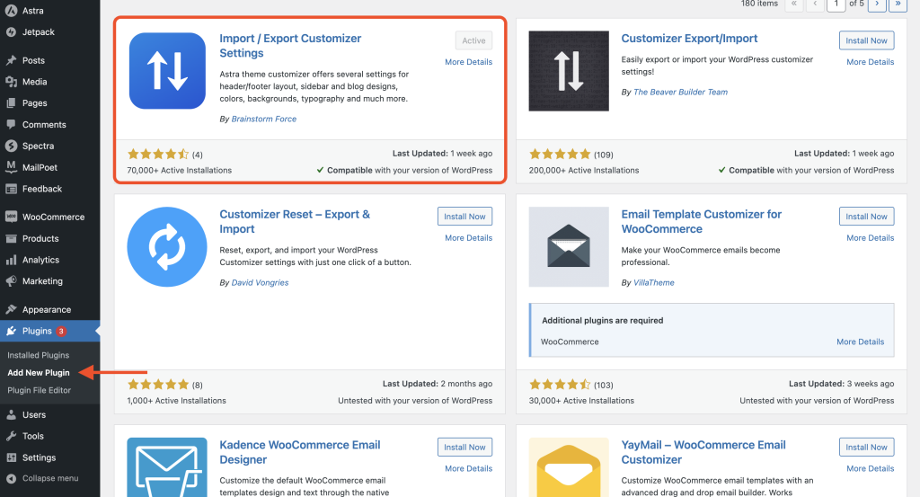 Import / Export Customizer Settings