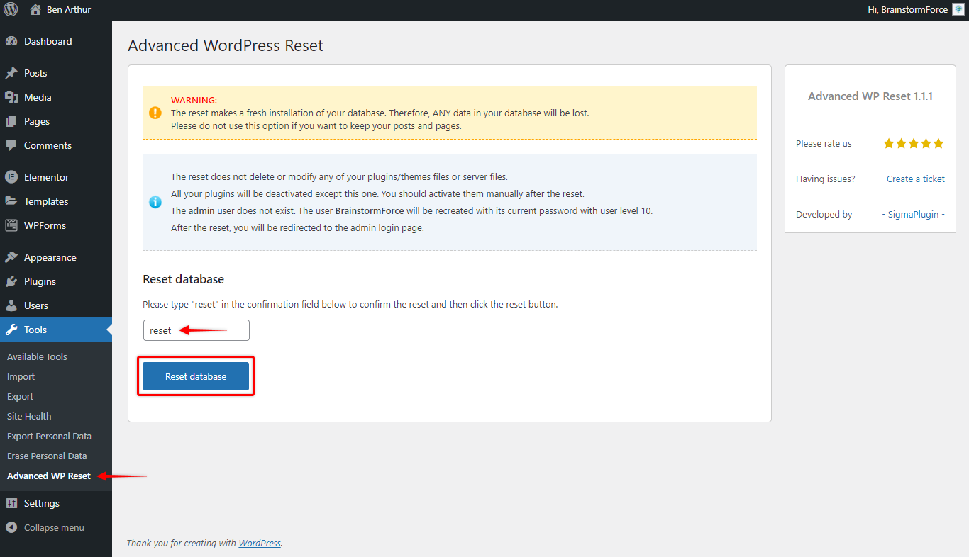 Reset WordPress Installation